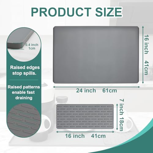 Silicone Coffee Mat, 24"X16" Heat-Resistant,Eco-friendly,Hygienic Drying Pad,Leak-Proof and Non-Slip,Removable Silicone Mat with Concave and Convex Design,（Gray 24X16） - color: Gray, size: 24" x 16"