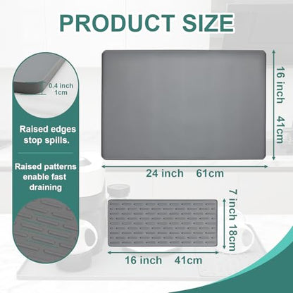Silicone Coffee Mat, 24"X16" Heat-Resistant,Eco-friendly,Hygienic Drying Pad,Leak-Proof and Non-Slip,Removable Silicone Mat with Concave and Convex Design,（Gray 24X16） - color: Gray, size: 24" x 16"
