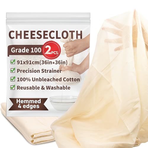 TOPULORS 2-Pack Cheesecloth, 36x36 In Precut Large & Hemmed Edges, Grade 100 Ultra Fine Unbleached Cotton - Reusable Organic Cloth for Cheese Making, Nut Milk, Yogurt, Straining, Juicing, Filtering - size: 2 PCS- 36x36 Inch （2 Yards）