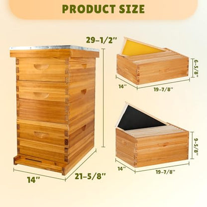 8 Frame Bee Hive Beeswax Coated Complete Beehive Kit Include Frames and Foundation Sheet for Beekeeping Supplies (Unassembled 2 Deep & 1 Medium Bee Boxes) - size: 8F-3Layer