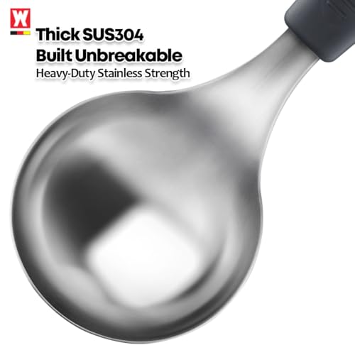 Short Stainless Steel Ladle 220mm (8.6”) – SUS304 Thick Deep Bowl Head with Soft-Grip Silicone Handle – Lightweight Mini Soup & Serving Spoon for Cooking – 5 Color Options (Gray) - color: Gray