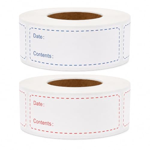 1 X 3 Inch Food Labels, Removable Freezer Labels for Kitchen, 2 Rolls 600 Pieces Date Label Stickers, Easy to Write On, No Residue