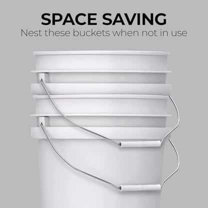 5-Gallon White Bucket Pail Container with Lid | Food Grade | Heavy-Duty Approx 90 MIL Extra Durable | Metal Handles with Plastic Grip | Multi-Use | Easy Stack and Store | BPA Free - 5 Pack - color: White - 5 Gallons, size: 5 Packs