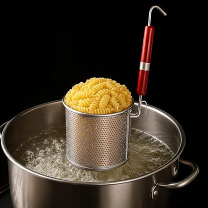 3PCs Mesh Pasta Basket Food Strainer Insert For Pot, Colander with Round Wooden Handle Stainless Steel Mesh Spider Strainer for Pasta Noodles Dumpling Vegetable - size: 5.5inches（diameter）