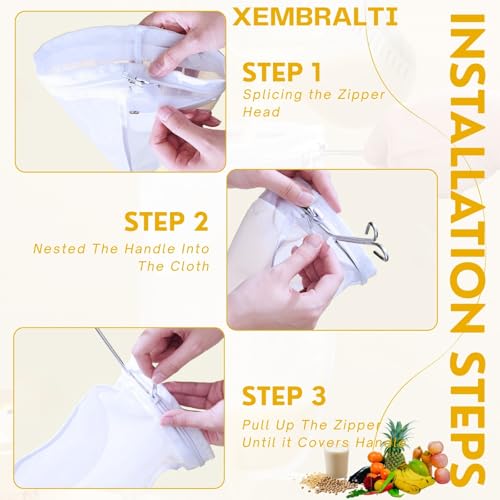 XEMBRALTI Nut Milk Bag with Handle, Fine Mesh Strainer Bag for Tea/Yogurt/Juice/Wine/Soup/Coffee & Cheese Making, Washable Reusable Almond Milk Strainer (Medium Strainer Bag*6 + Handle*1) - size: Medium Strainer Bag*6 + Handle*1