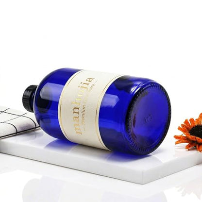 16oz blue Glass Bottles with Reusable Lids (2 Pack),Boston Storage bottle,Dispensing for Homemade Vanilla Extract,Essential Oils,plant,Ginger Shots