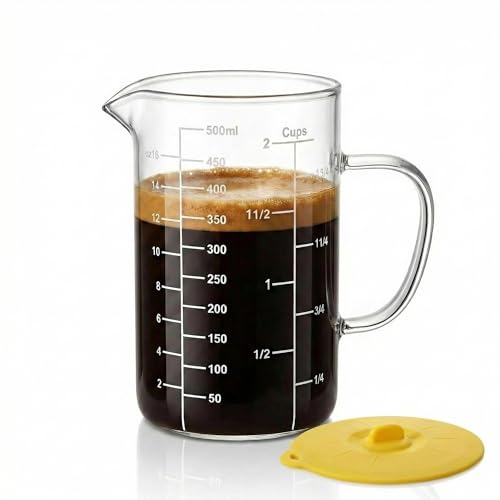 Borosilicate Glass Measuring Cup, 2-Cup Glass Measuring Cup with Spout, Microwave Safe, Dishwasher Safe, Easy Read Scale for Coffee Brewing, Baking, Cooking, Heating and Meal Prep. - size: 2cup/500ml