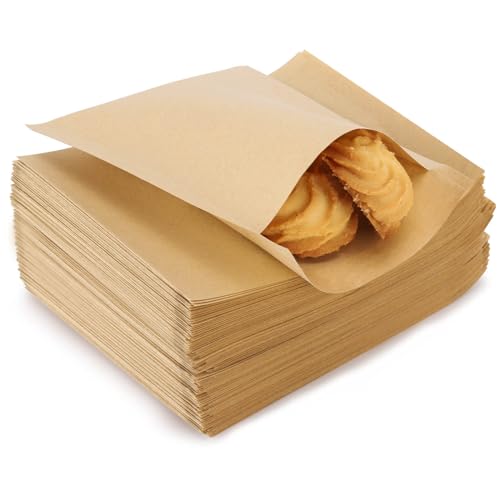 LoveBB 200 Pcs Kraft Paper Treat Bags Brown Flat Favor Bag for Cookie Popcorn Snacks Party Small Gift Bag (4 x5 Inch) - size: 4 x5 Inch-200pcs