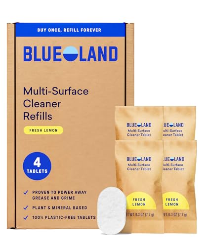 BLUELAND Multi-surface Cleaner, 4-Pack Refill, Fresh Lemon Scent, All-Purpose, Eco-Friendly Cleaning Supplies, 4 x 24 Fl oz - style: 4 Pack