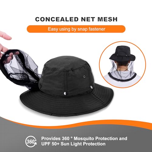 Mosquito Head Net Hat UPF 50+ Sun Protection Bug Hat for Men Women | Sun Visor Style, Perfect for Safari, Hiking, Beekeeping, Camping & Gardening - color: Black