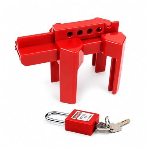 Ball Valve Lockout Device, Adjustable Small Red | 1/2"-2-1/2" Outside Pipe Diameter, Outdoor Water Spigot & Industrial Faucet, Handle Pipeline Locking