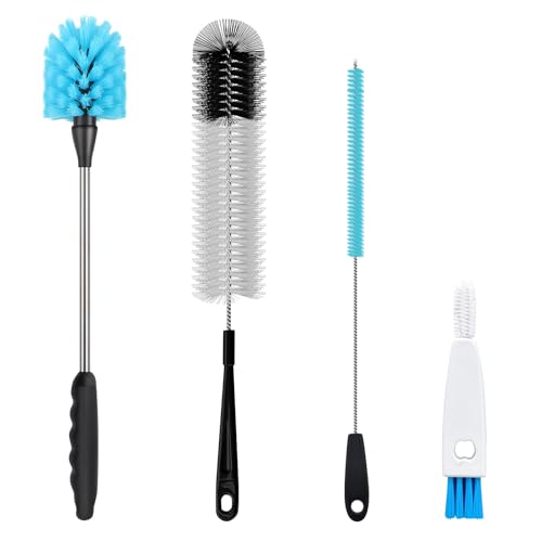 Bottle Brush Set,15-inch Long Bottle Brush, Kitchen Brush Set with Straw Cleaner and Cup Lid Cleaning Brush. Bottle Brushes Suitable for Water Bottles, Cups, Glasses, Baby Bottles (4, Blue)