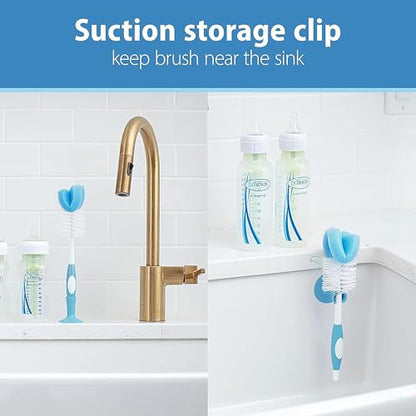 Dr. Brown's Silicone Cleaning Brush Set with Bottle, Spout, and Straw Brush, 3-Pack + Baby Bottle Sponge Brush, Blue, 3-Pack - color: Silicone Brush Set + Blue Brush, 3-pack, size: Compact