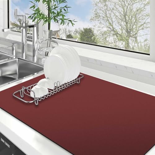 WISELIFE Dish Drying Mat Super Absorbent Drying Mat Large Dish Drying Mats for Kitchen Counter Easy Clean Dish Mat Kitchen Drying Mat18"x 32" Classic Red - color: Classic Red, size: 32" x 18"