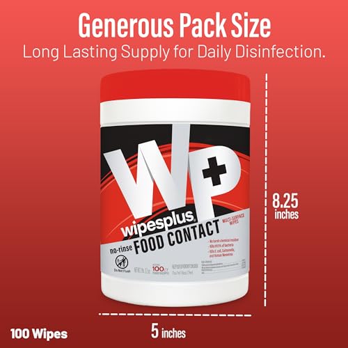 WIPESPLUS Cleaning Wipes All Purpose Food Contact - No Rinse, No Residue, Quick Dry Formula, Disinfecting Wipes For Restaurants, Foodservice, Schools - Canister, 100 Count, (Pack of 6) - size: 100 Count (Pack of 6)