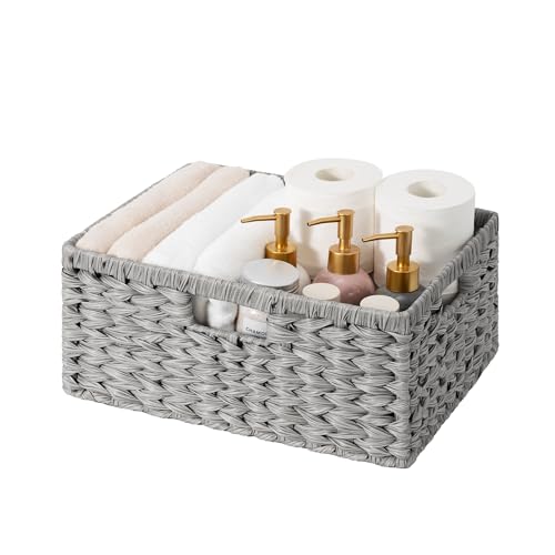 GRANNY SAYS Wicker Storage Basket for Shelves, Waterproof Wicker Basket for Organizing, Woven Basket for Shelves, Decorative Basket for Living Room, Grey - color: Gray, size: 15"L x 11"W x 6¾"H