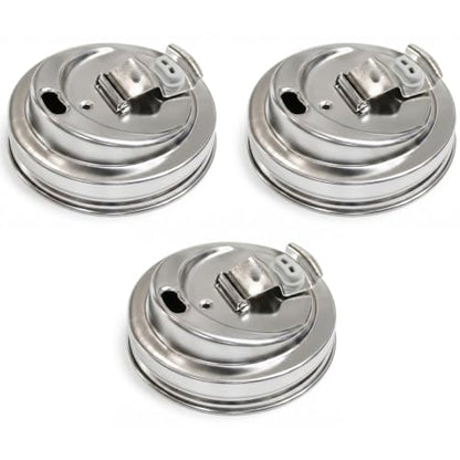 Mason Jar Drinking Lids, Mason Jar Lids, Wide Mouth Stainless Steel Leak-Resistant Sip Lids for Iced Coffee, Cold Drinks, Reusable Metal Mason Jar Drink Lids with Silicone Seal – 3 Pack