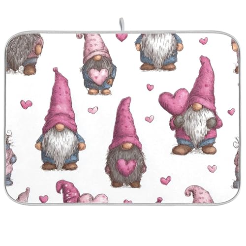 Cute Gnomes with Pink Hats Dish Drying Mat Super Absorbent Drying Mat 18x24 inch Large Dish Drying Mats for Kitchen Counter Dish Drying Pads Kitchen Drying Matt for Countertop - color: Cute Gnomes with Pink Hats, size: 18" x 24"