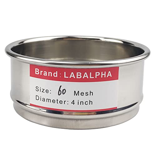 LABALPHA 60 Mesh Lab Sieves, Test Sieve #60 Mesh, 4'' Diameter, 304 Stainless Steel Wire Cloth (0.3mm) - size: 60 mesh (0.3mm)