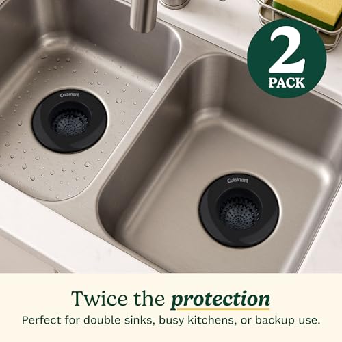 Cuisinart Sink Strainers- 2 Pack Kitchen Sink Drain Strainer & Food Catcher with Enamel-Coated Stainless Steel Rim and Silicone Base, Fits Standard 3.5" Drains, Outer Diameter 4.35", Scratch-Safe - color: Black