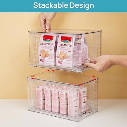Vtopmart 2Pack Large Stackable Pantry Storage Drawers, Clear Organizer Bins with Handles, Acrylic Drawer Organizers for Kitchen, Pantry, Bathroom Undersink, Cabinet Organization and Storage - size: 2Pack 7"H