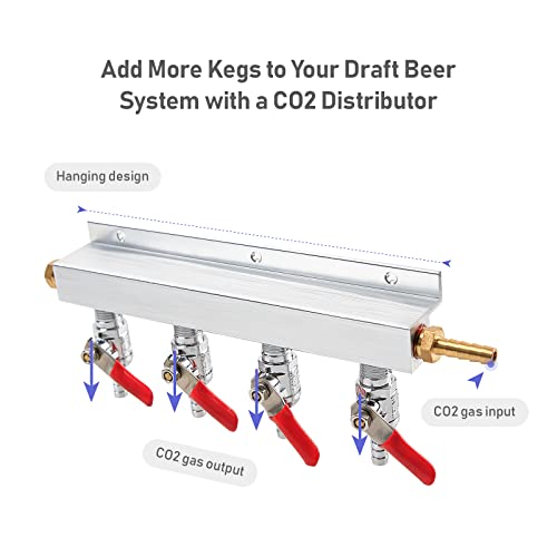 4-Way Gas Manifold CO2 Distributor Manifold 5/16 inch Barb/Stem Splitter Beer Integrated Check Valves Homebrew Beer Making Brewing Tool-CO2 gas input at RIGHT side+5CLAMPS - color: 4WAY,GAS INPUT AT RIGHT