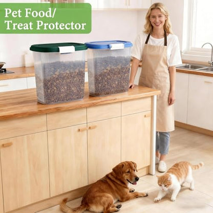 Dark Green Airtight Dog Cat Food Storage Container 10 Lbs - Slim Tall Pet Food Treat Container with Lid, Scoop and Cup - Clear Plastic Dry Food Storage Bin for Dogs, Cats, Bird Seeds, Kibble, Pellets - color: Dark Green