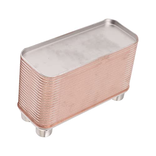 Pssopp Stainless Steel Plate Heat Exchanger, 304 30 Plates Brazed Copper Wort Chiller 1/2 NPT for Homebrew Beer Cooling System