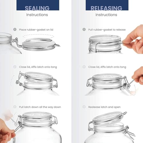 Bormioli Rocco Fido Squared Wide Mouth Glass Jar with Airtight Gasket Clamp Lid for Canning and Food Storage, Clear Top, 50.75 oz.
