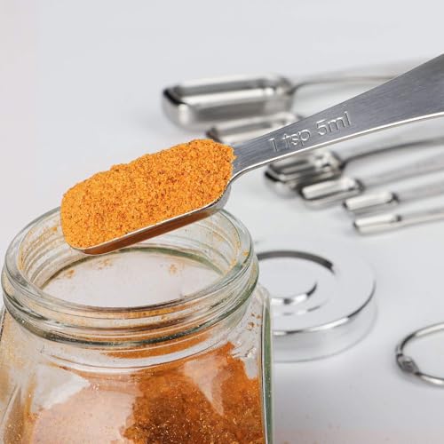 FANGSUN Narrow Measuring Spoons Set of 10, Heavy-Duty Stainless Steel Measuring Spoons with Long Handles & Engraved Measurements, Fits in Spice Jars, for Baking & Cooking - style: Spoons - Set of 10
