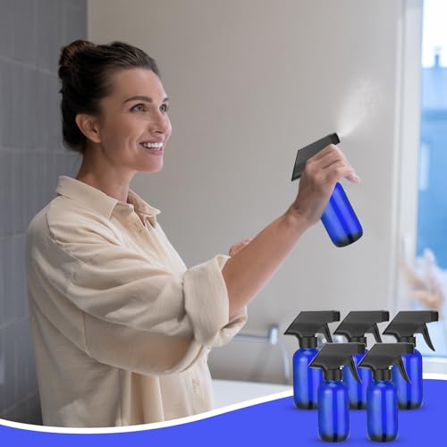 Fumete 20 Pcs 4 oz Glass Spray Bottles Empty Refillable Sprayer Containers with Funnels Labels Black Trigger Sprayers Spray Bottles for Essential Oil DIY Kitchen Hair Plants(Blue) - color: Blue