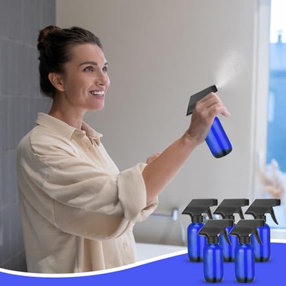 Fumete 20 Pcs 4 oz Glass Spray Bottles Empty Refillable Sprayer Containers with Funnels Labels Black Trigger Sprayers Spray Bottles for Essential Oil DIY Kitchen Hair Plants(Blue) - color: Blue