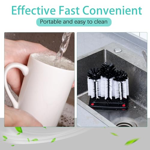 Havawish 4 Pack Water Bottle Cleaning Brush with Suction Base, 3 Head Bristle Bar Glass Washer for Sink, Washer Brush Cleaner for Bar Beer Cup, Wine Glass, Long Leg Cup Kitchen Tools