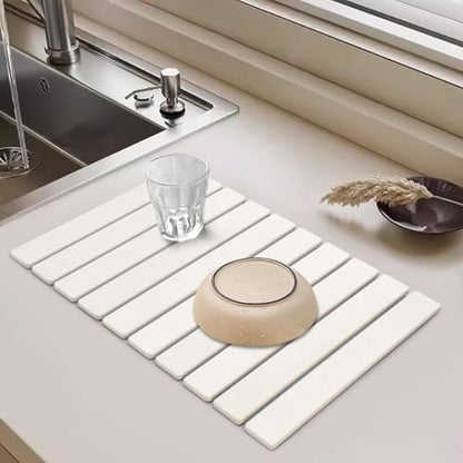 Large Stone Dish Drying Mat for Kitchen Counter, 24"(L)×16"(W), Collapsible Quick Drying Dish Mats, Ultra Absorbent Diatomaceous Earth Mats for Dishes Bottles Cups, Match Any Countertop - size: 24" x 16"