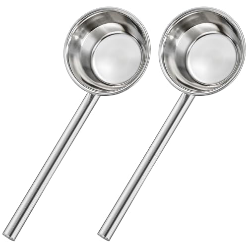 ZEAYEA 2 Pack Stainless Steel Water Ladle, 13.5" Metal Long Handle Water Dipper for Bath Rinse, Hair Washing Spoon Garden Watering Scoop for Bathroom Kitchen