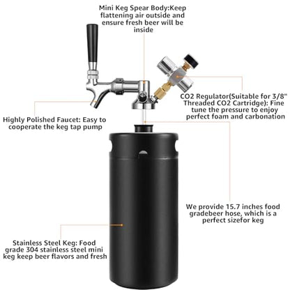 128oz Mini Keg Growler - Mini Beer Keg for Home Bar, Stainless Steel Portable Beer Growler Tap System, Mini Kegerator, Draft Beer Dispenser Beer Gifts For Men and Beer Lovers (Matte Black)
