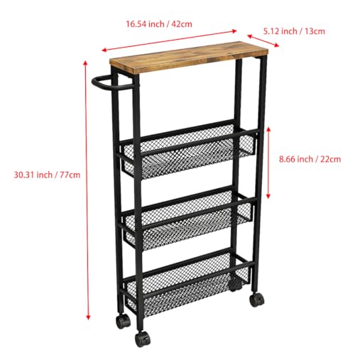 AZERPIAN Slim Rolling Cart 4 Tier Narrow Storage Cart on Wheels with MDF Board Top and Metal Handle for Small Space Kitchen Living Room Home Office Pantry Bathroom Laundry Room(16.54×5.12×30.31 inch) - size: 16.54 x 5.12 x 30.31 inch