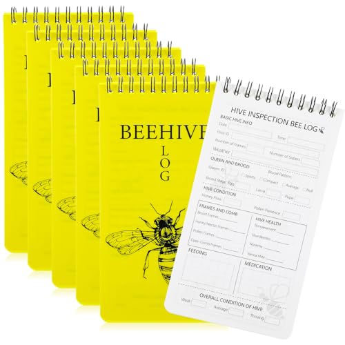 PerKoop 6 Pack Beekeeping Log Book Beekeepers Tracking Journal Beehive Log Waterproof Bee Hive Inspection Notebook Gift for Beekeepers Honey Bee Farming Tracker, 4 x 7.5 Inch
