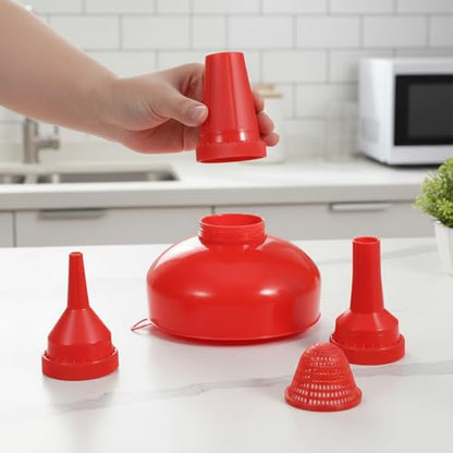 5 Pcs Wide Mouth Funnel, Food Grade Wide Funnels with Strainer Long Neck Plastic Funnels for Filling Bottles, Canning, Mason Jar, Shampoo, Liquids