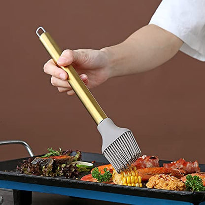 Gold Basting Brush, Berglander Non-stick Silicone Kitchen Brush For Cooking With Titanium Gold Plating Handle, Barbeque Brush, Pastry Brush, BBQ Brush, Dishwasher Safe, Easy to Clean - style: l. Brush