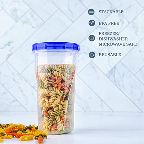 PLASTICPRO 48 Ounce Twist Top Deli Containers Clear bottom With Blue Top Twist on Lids Reusable, Stackable, Food Storage Freezer Container Pack of 4 (Blue) - color: Blue