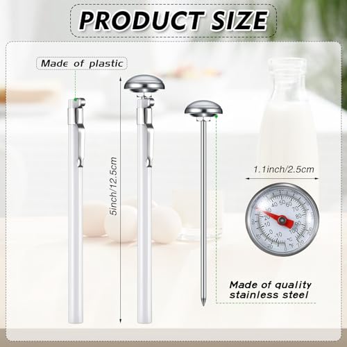 Xuhal 6 Pcs Stainless Steel Kitchen Thermometer with 5 Inch Long Stem 1 Inch Dial Thermometer Milk Frothing Food for Oven Probe Meat Grill BBQ Cooking Chocolate Water(White) - color: White
