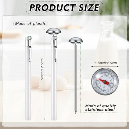 Xuhal 6 Pcs Stainless Steel Kitchen Thermometer with 5 Inch Long Stem 1 Inch Dial Thermometer Milk Frothing Food for Oven Probe Meat Grill BBQ Cooking Chocolate Water(White) - color: White