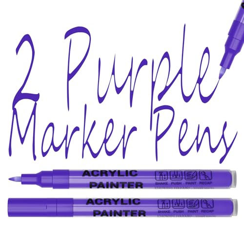 Acrylic Paint Pens Waterproof Markers 2 Purple Permanent Marker Pens Acrylic Pens for Rock Painting Glass Stone Ceramic Metal Fabric Pebble Painting pens Craft Supplies - color: Purplw