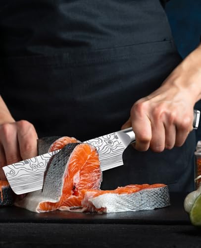 MOSFiATA 7” Nakiri Chef's Knife with Finger Guard, German High Carbon Stainless Steel EN1.4116 Vegetable Knife, Multipurpose Kitchen Knife with Micarta Handle in Gift Box - style: 7 inch Nakiri knife