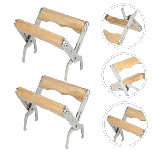 ORFOFE 4pcs Stainless Steel Hive Frame Lifter Tool with Wooden Handle Beekeeping Equipment for Beehive Inspection and Frame Grip