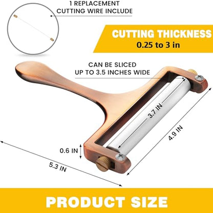 TOPULORS Cheese Slicer - Cheese Cutter - Stainless Steel Wire Cheese Slicer for Mozzarella, Cheddar, Gouda, And More Block Cheese - Heavy Duty Slicer With 1 Extra Replacement Cutting Wire - color: Copper red - Wire cheese slicer