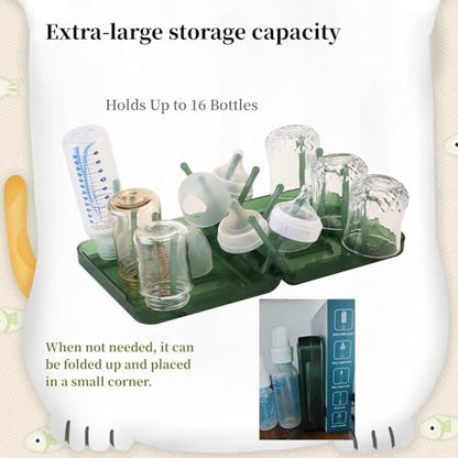 Travel Bottle Drying Rack Space Saving,Foldable Bottle Drying Rack with 16 Ribs,Portable Baby Bottle Drying Rack for Bottles,Breast Pumps and Other Feeding Accessories,Widely Used Daily Basis - color: Green