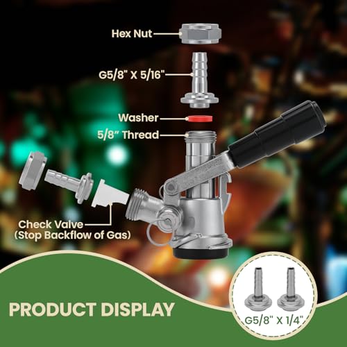Keg Coupler Sankey D Tap - 304 Stainless Steel Probe, High Material D System for 5/16" ID and 5/8"ID Hose, US Sankey Compatible Beer, Keg Dispenser