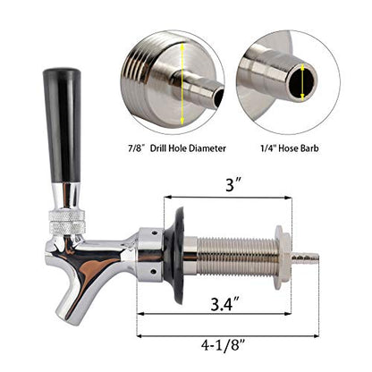 RealPlus 2 Pack of Draft Beer Faucet with 4.1" Shank,Black Handle and Tap Brush for Homebrew 1/4 Barbed Fitting